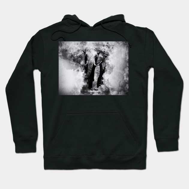 Powerful African Elephant - Black and White Watercolor Hoodie by SPJE Illustration Photography